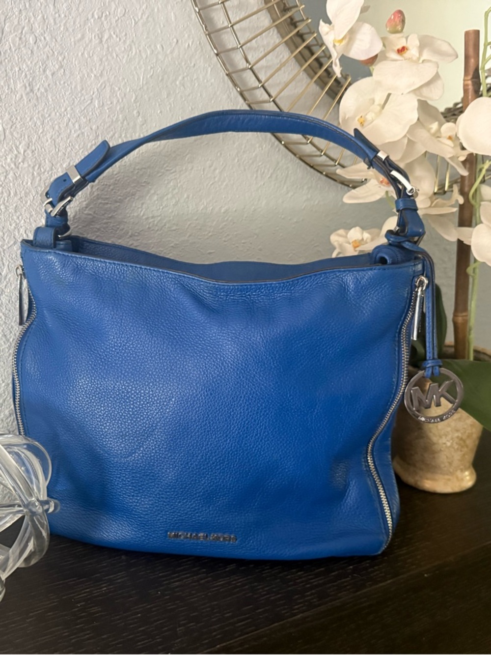 Michael Kors Royal Blue Pebbled Leather Shoulder Bag